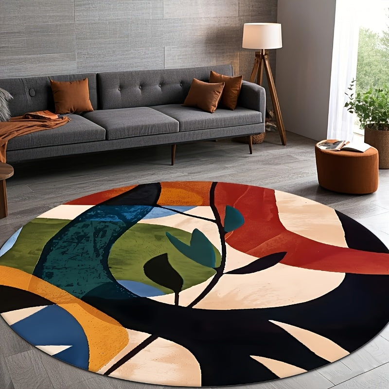 Tapis rond coloré à composition abstraite peinte, Ø 160-180