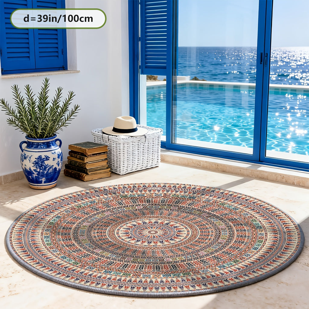 Tapis rond corail à mandala d'anneaux, Ø 160 ou Ø 200 cm
