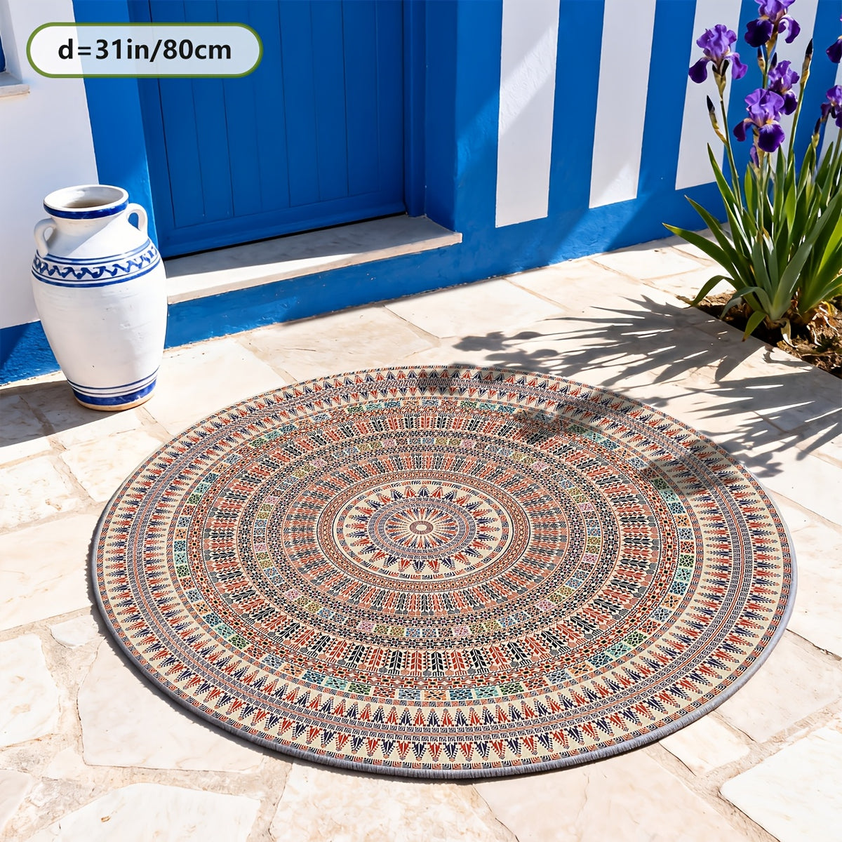 Tapis rond corail à mandala d'anneaux, Ø 160 ou Ø 200 cm