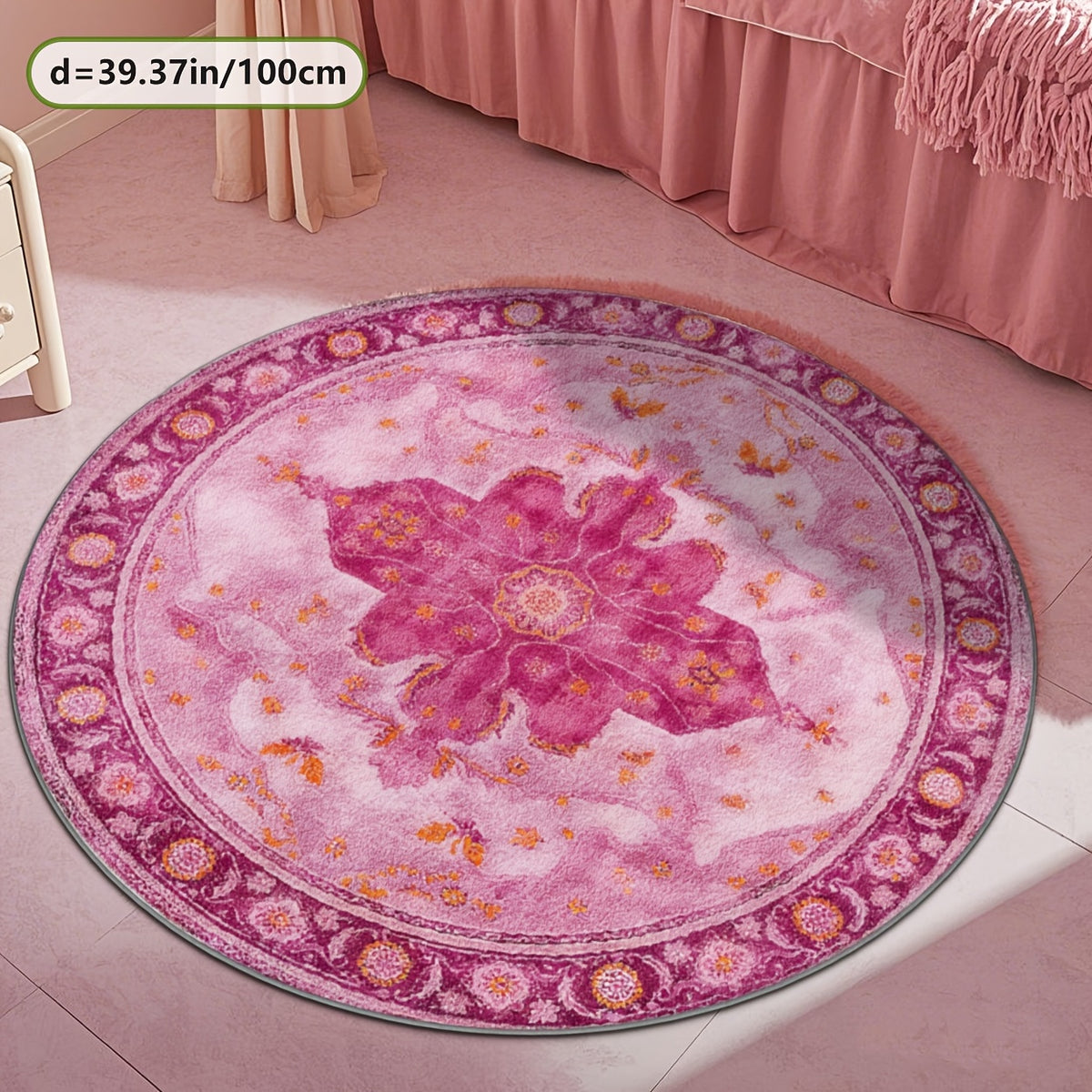 Tapis rond fuchsia à grand médaillon floral, Ø 80 à 200 cm