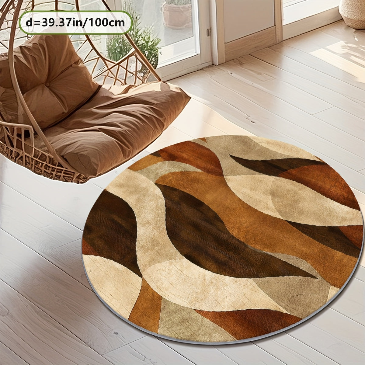 Tapis rond à courbes dorées et brunes, fond à pois de 800 g
