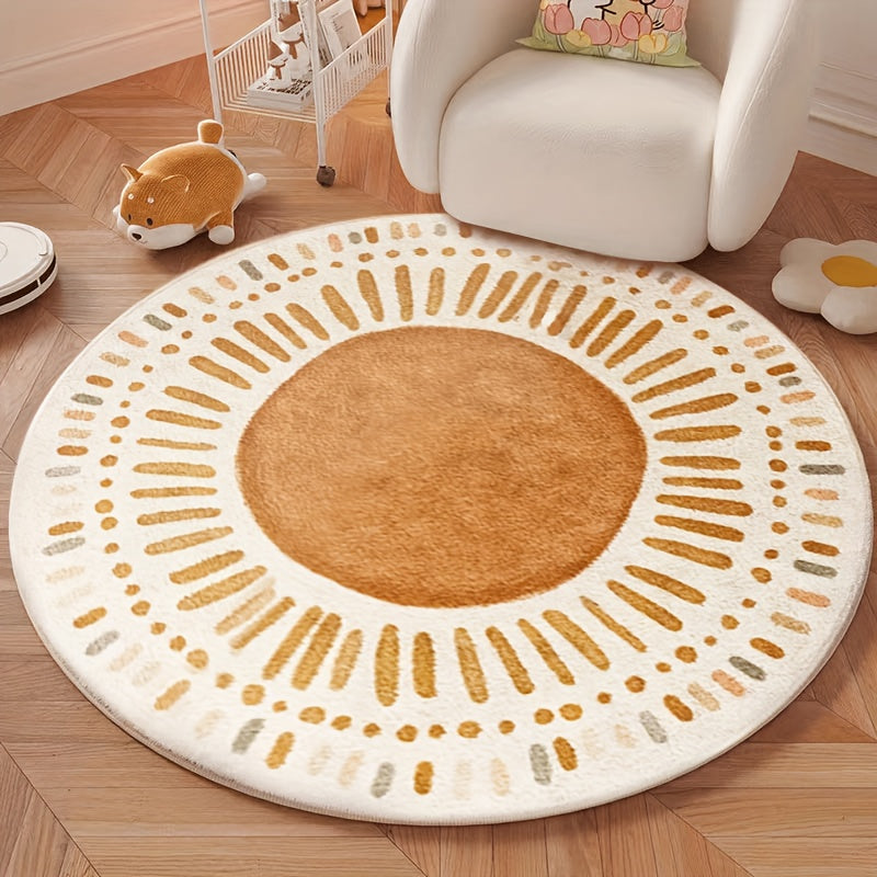 Tapis rond crème motif soleil bohème, Ø 80 cm en velours