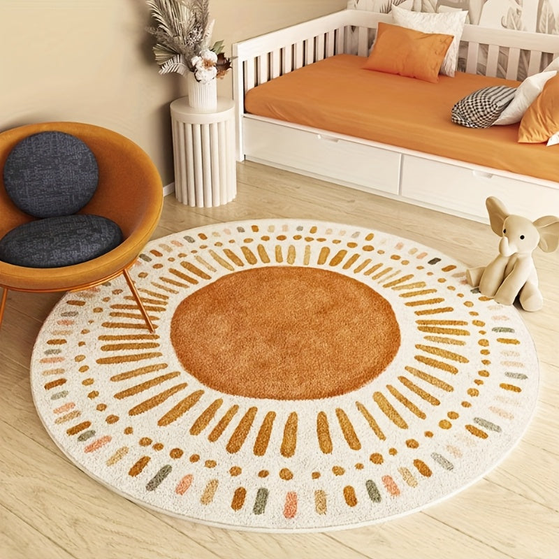 Tapis rond crème motif soleil bohème, Ø 80 cm en velours