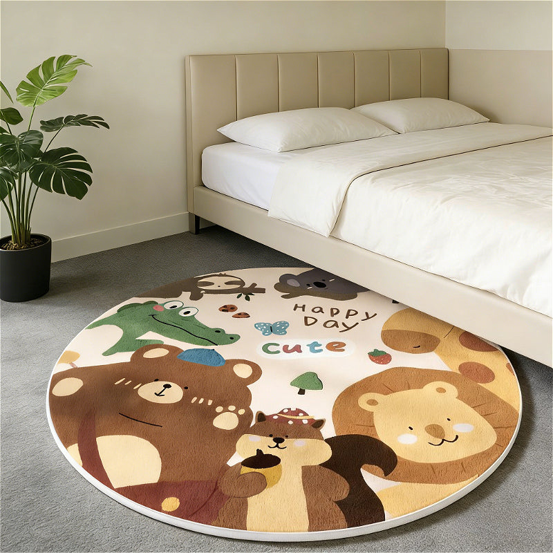 Tapis rond crème à animaux de la forêt, Ø 70 ou Ø 80 cm