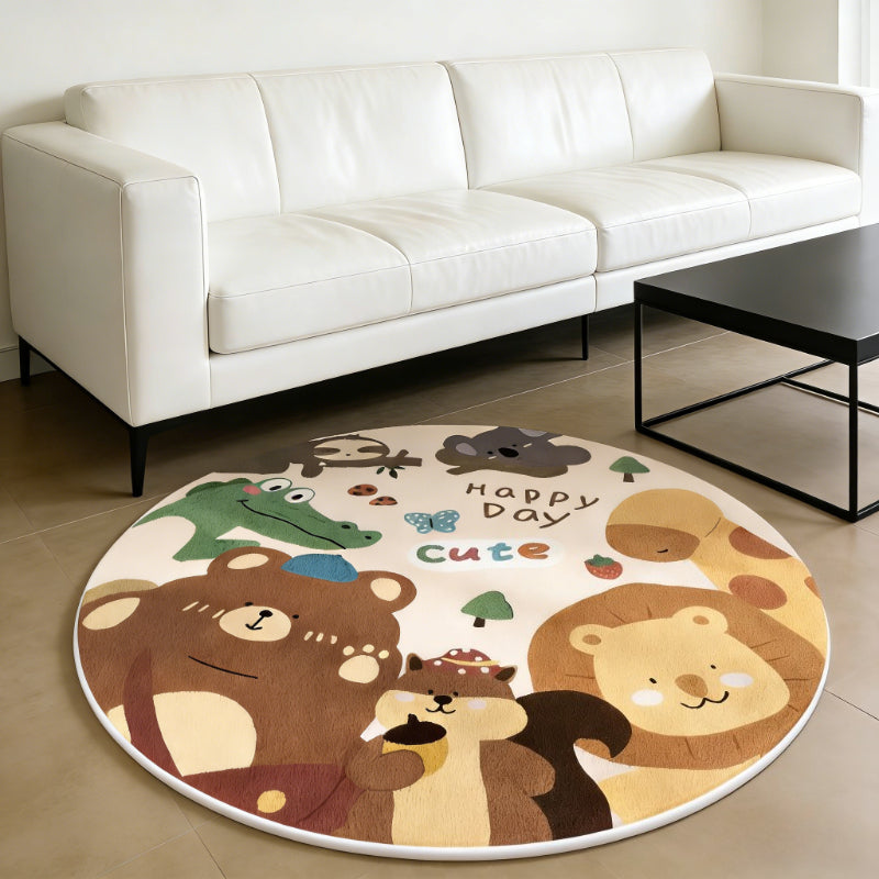 Tapis rond crème à animaux de la forêt, Ø 70 ou Ø 80 cm