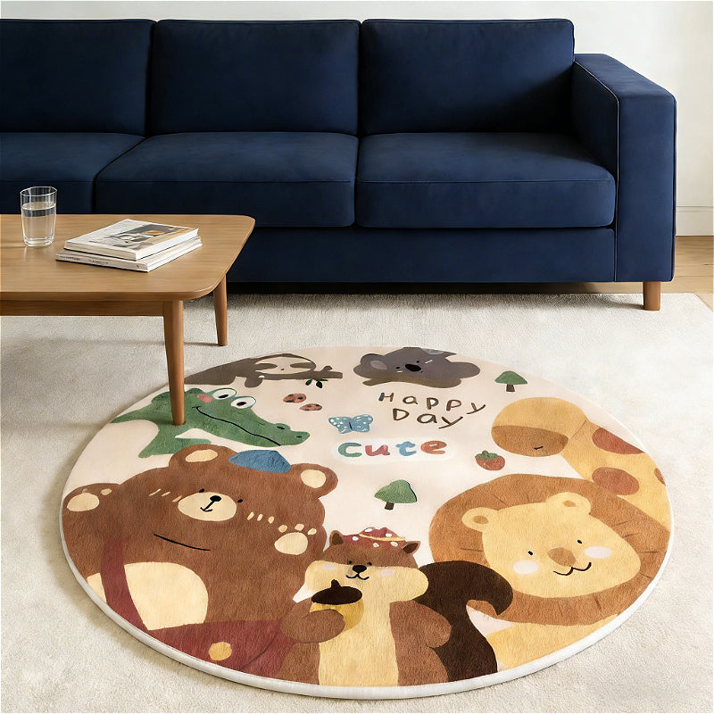 Tapis rond crème à animaux de la forêt, Ø 70 ou Ø 80 cm