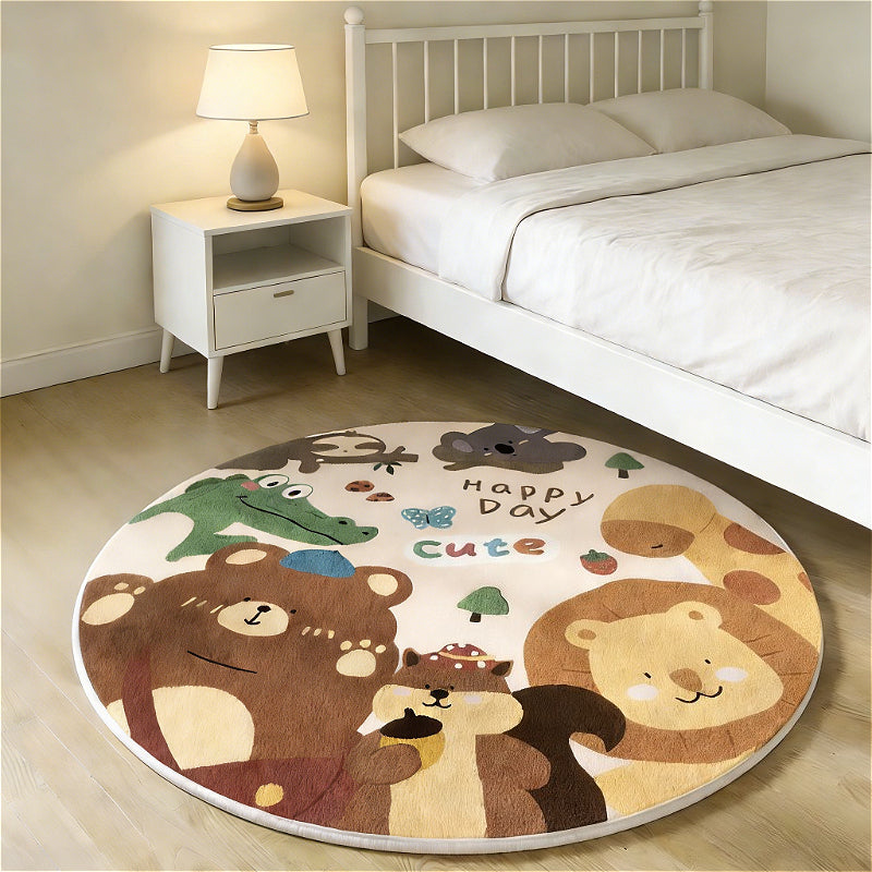 Tapis rond crème à animaux de la forêt, Ø 70 ou Ø 80 cm