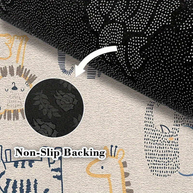 Tapis rond crème à animaux dessinés au trait, 3 diamètres