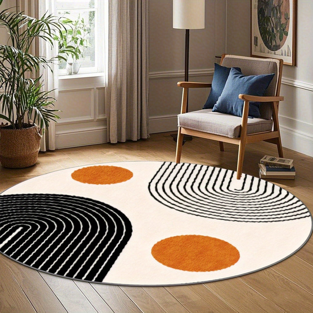 Tapis rond crème à arches noires et pois orange, Ø 200 cm