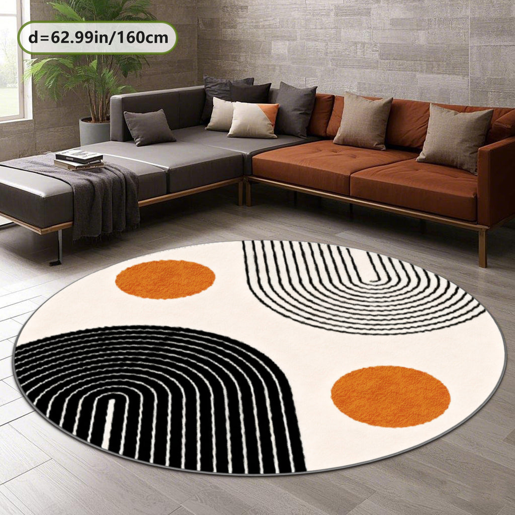 Tapis rond crème à arches noires et pois orange, Ø 200 cm