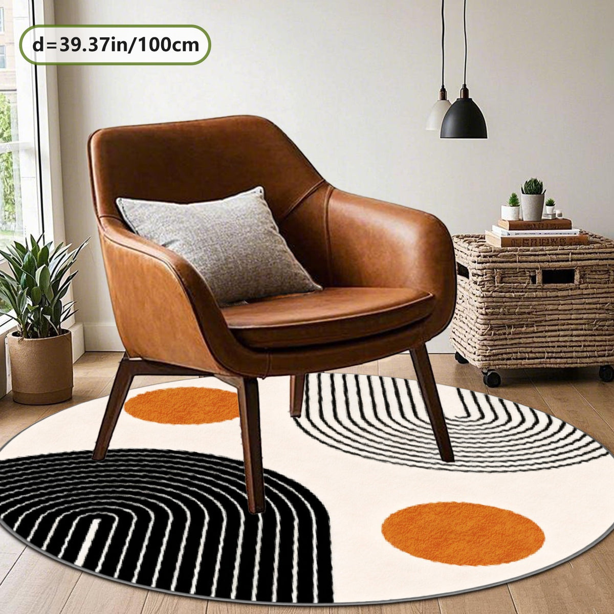 Tapis rond crème à arches noires et pois orange, Ø 200 cm