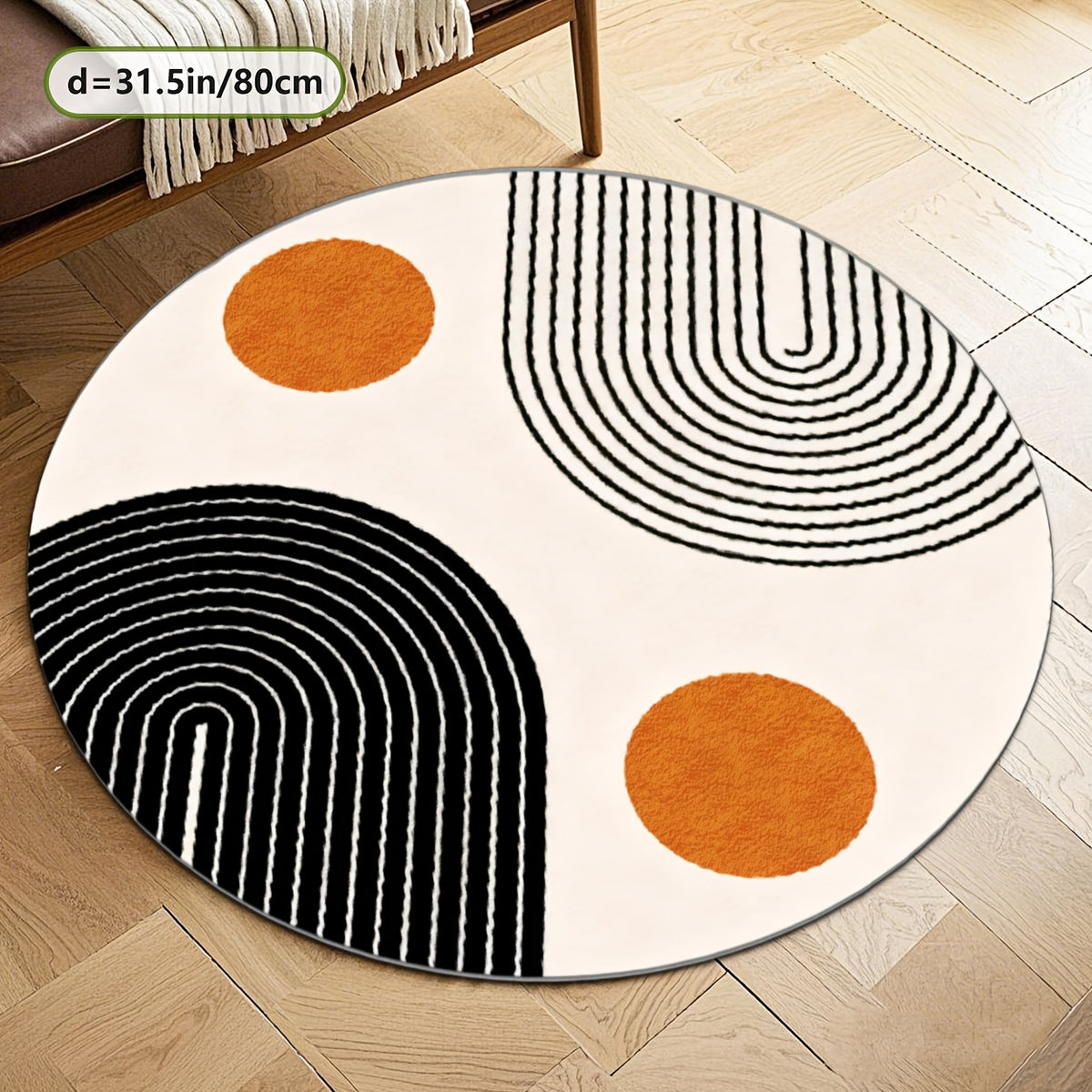Tapis rond crème à arches noires et pois orange, Ø 200 cm