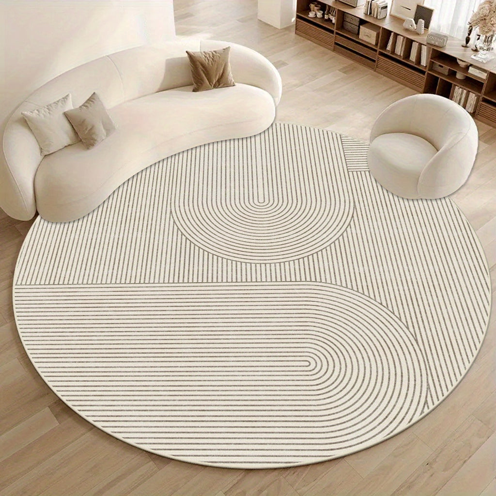 Tapis rond crème à arcs peignés, velours bouclé 900 g/m²