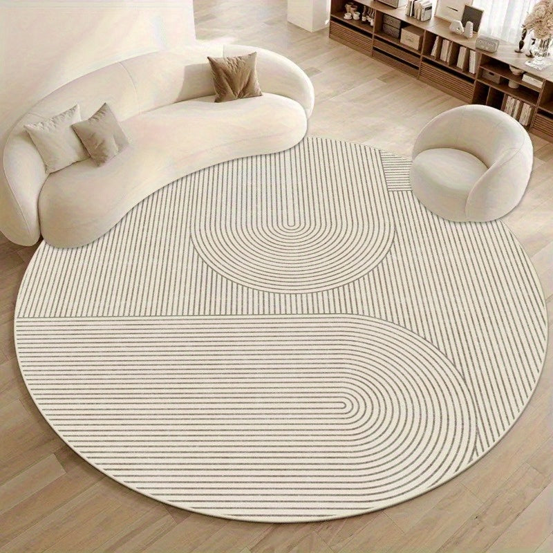 Tapis rond crème à arcs peignés, velours bouclé 900 g/m²