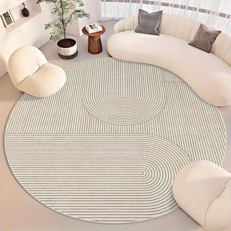 Tapis rond crème à arcs peignés, velours bouclé 900 g/m²