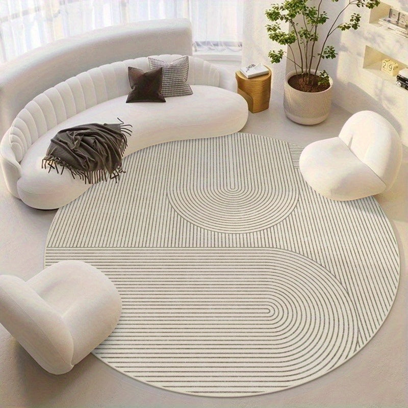 Tapis rond crème à arcs peignés, velours bouclé 900 g/m²