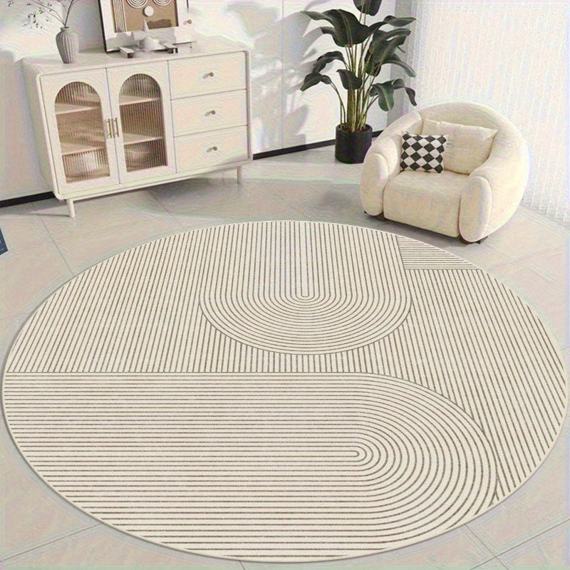 Tapis rond crème à arcs peignés, velours bouclé 900 g/m²