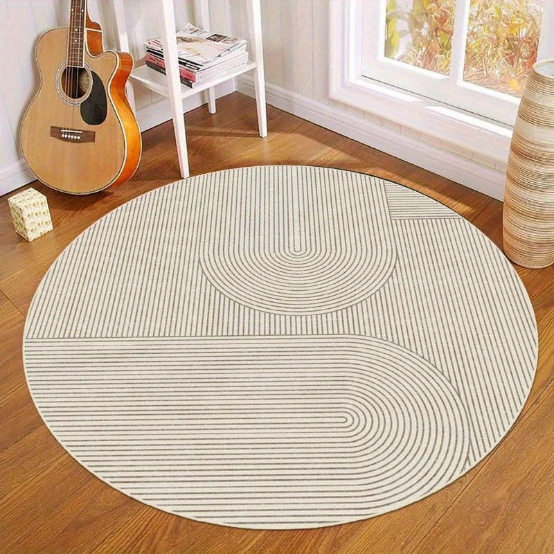 Tapis rond crème à arcs peignés, velours bouclé 900 g/m²
