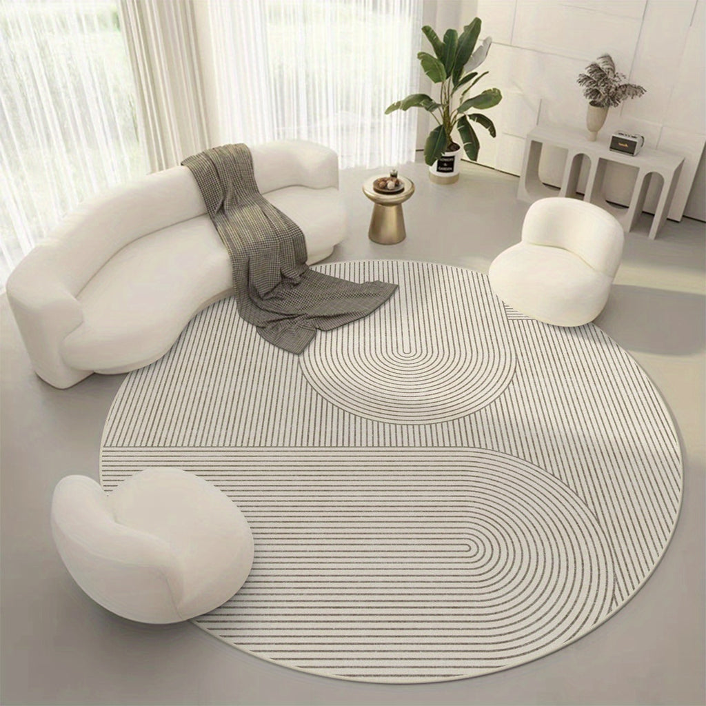 Tapis rond crème à arcs peignés, velours bouclé 900 g/m²