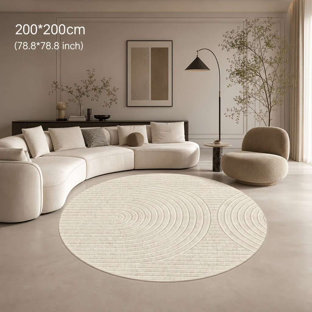 Tapis rond crème à arcs en relief, sept diamètres au choix