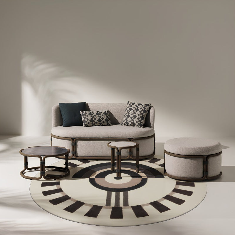 Tapis rond crème et brun foncé, motif rayons, Ø 60 à 150 cm