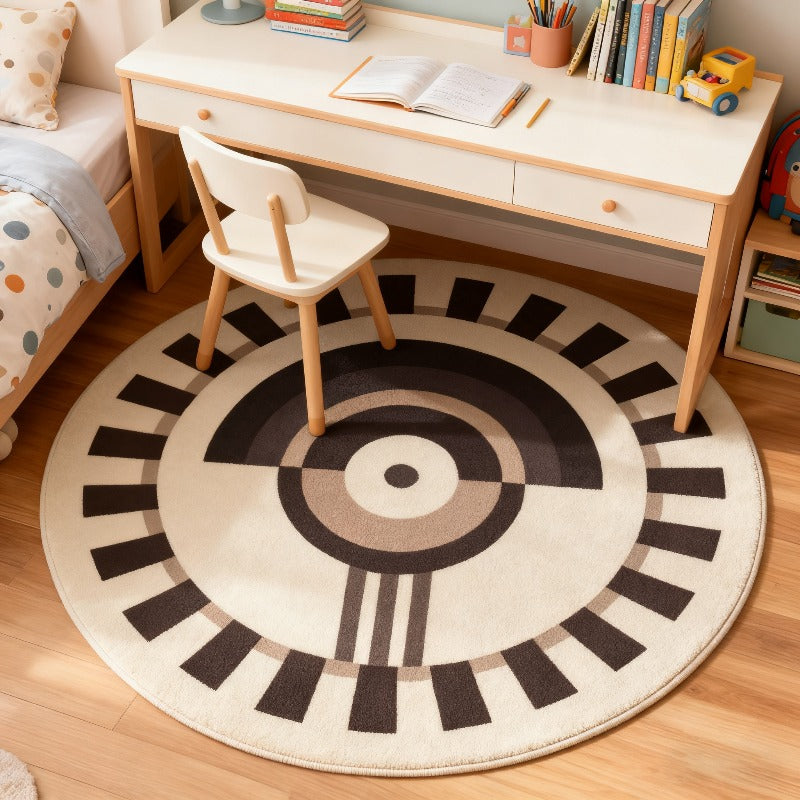 Tapis rond crème et brun foncé, motif rayons, Ø 60 à 150 cm