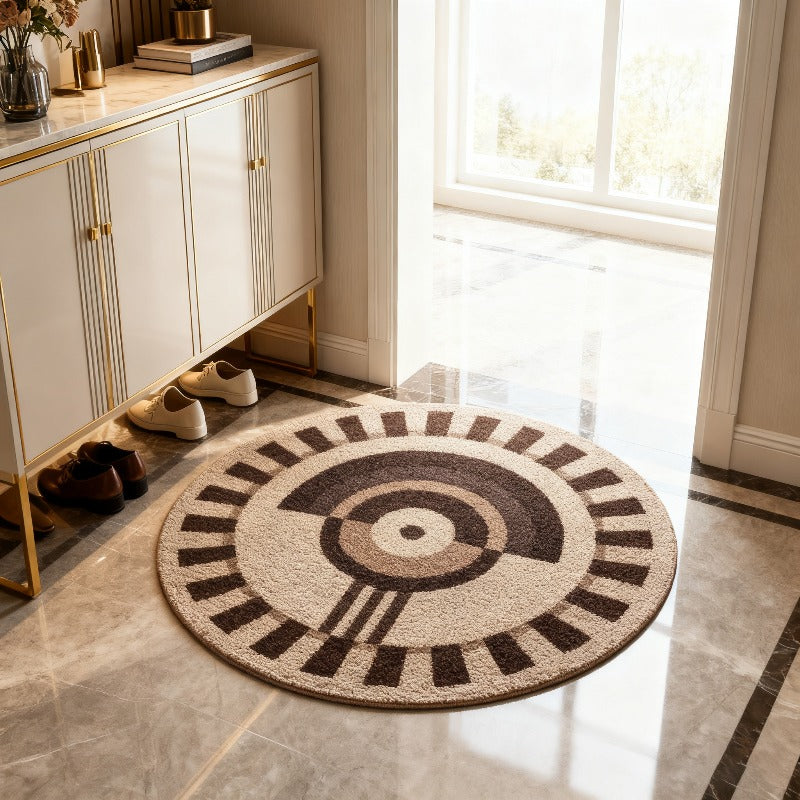 Tapis rond crème et brun foncé, motif rayons, Ø 60 à 150 cm