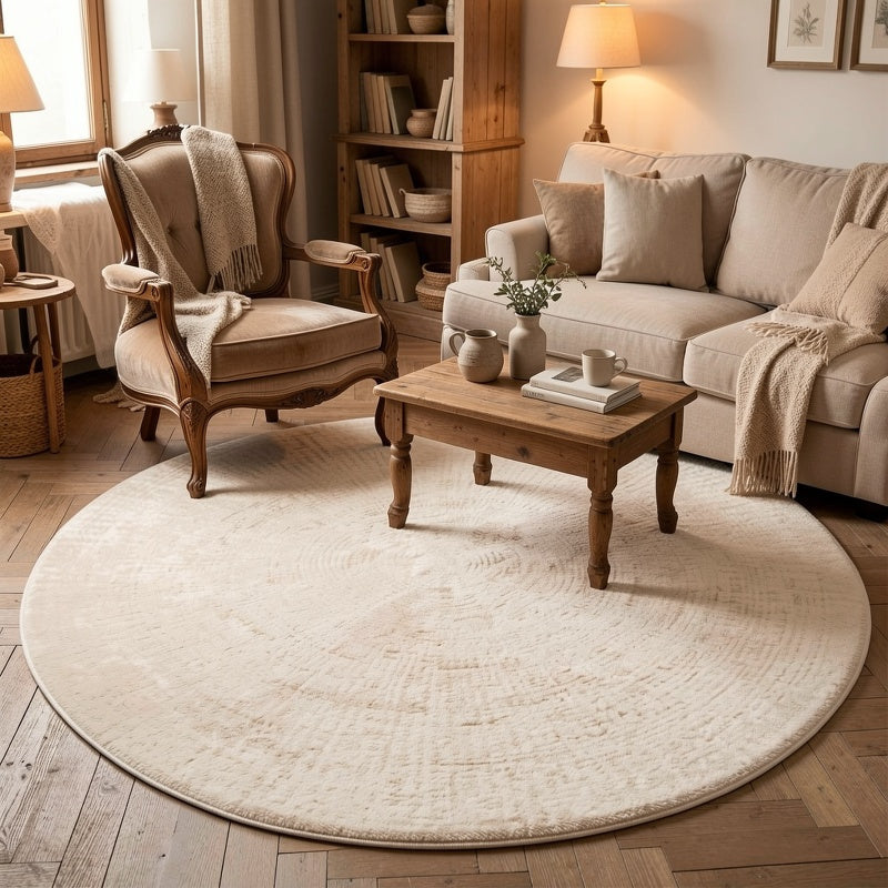 Tapis rond crème à spirale peinte, sept tailles de 80 à 200