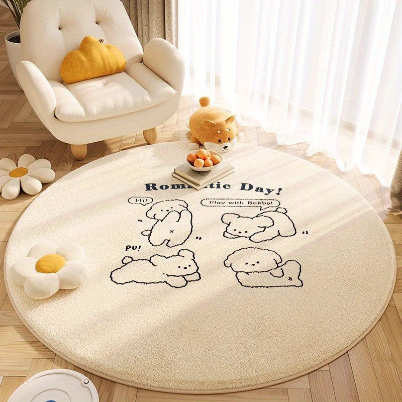 Tapis rond crème à chats dessinés, dos à pois, Ø 50 à 140