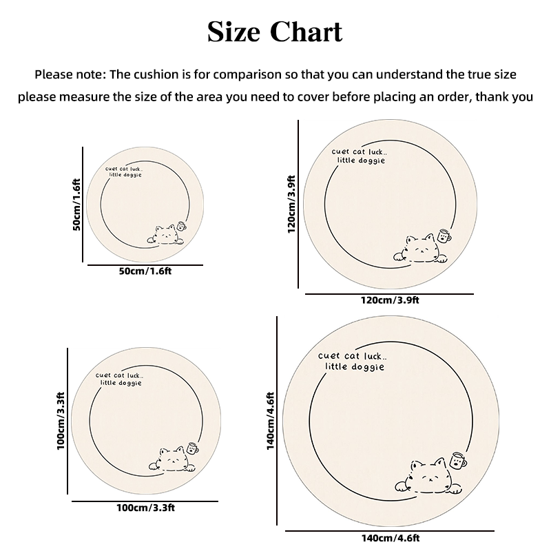Tapis rond crème à chats dessinés, dos à pois, Ø 50 à 140