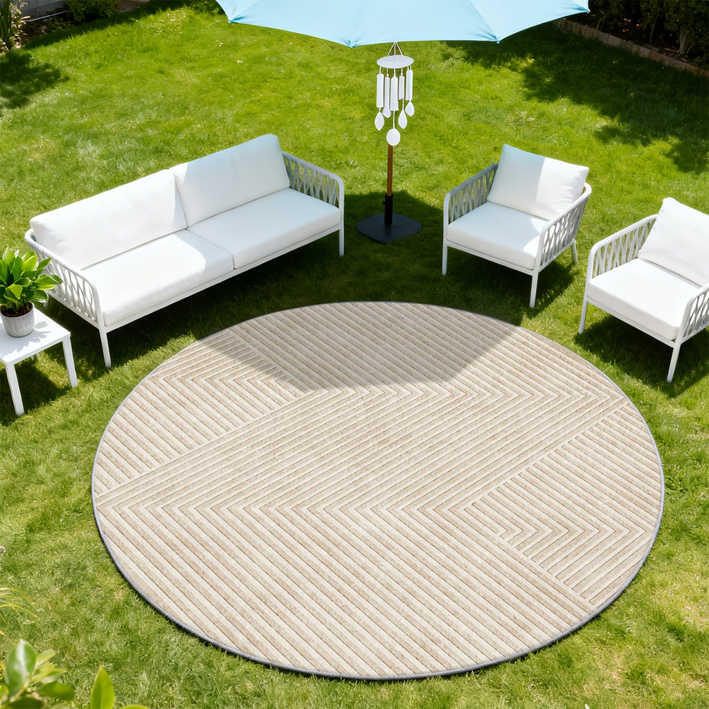 Tapis rond crème à fins chevrons géométriques ton sur ton