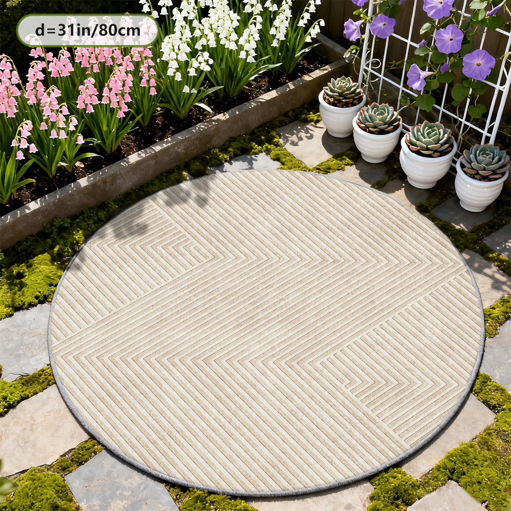 Tapis rond crème à fins chevrons géométriques ton sur ton