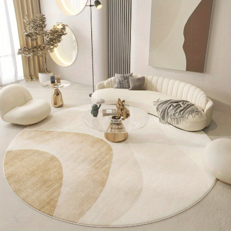 Tapis rond crème à courbes abstraites, 10 mm d'épaisseur