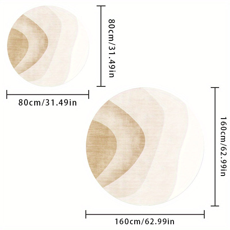 Tapis rond crème à courbes abstraites, 10 mm d'épaisseur