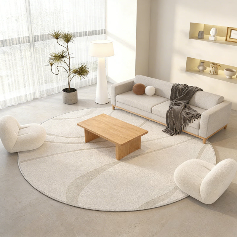 Grand tapis rond crème à courbes ton sur ton, Ø 200 cm uni