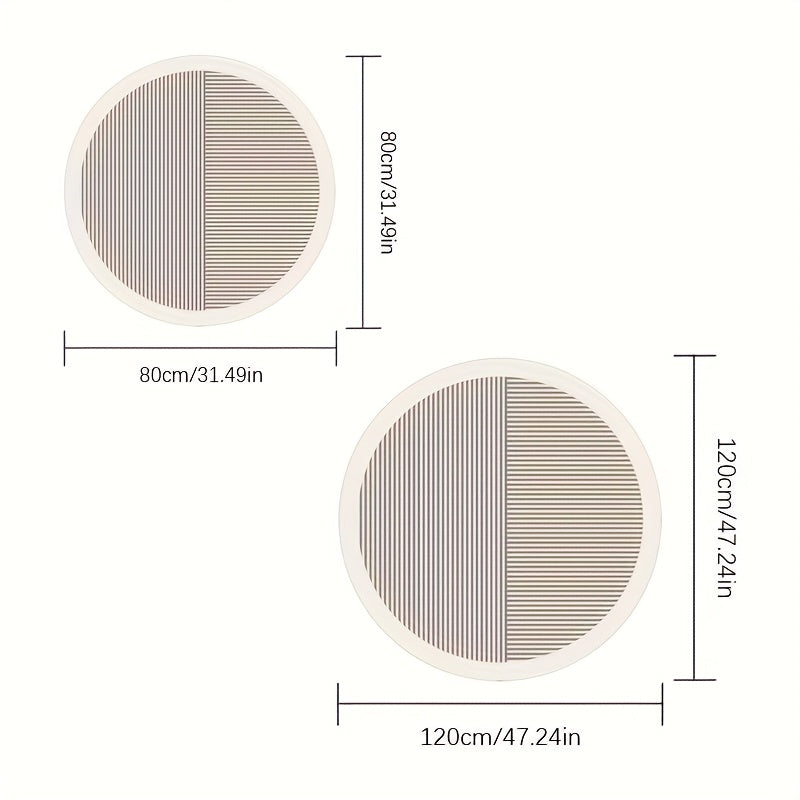Tapis rond crème à deux demi-disques rayés, tissé à plat