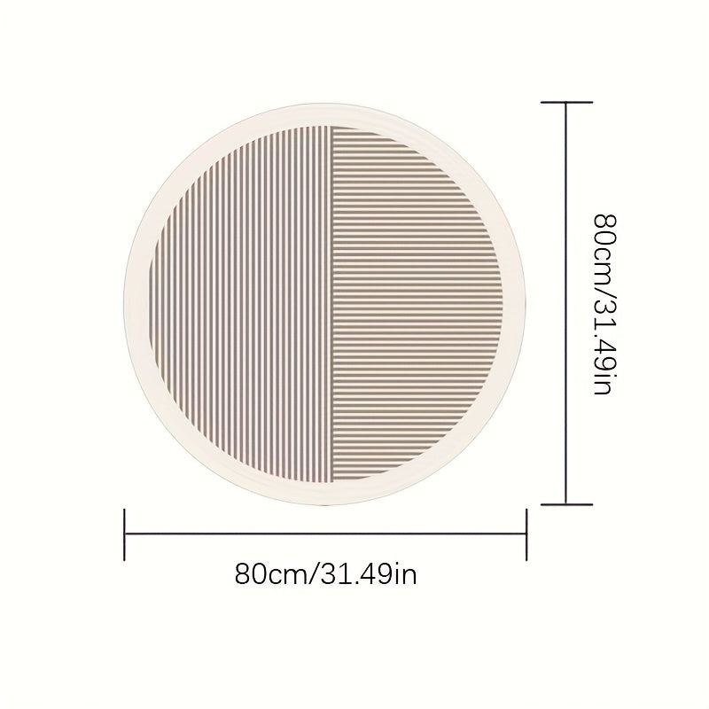 Tapis rond crème à deux demi-disques rayés, tissé à plat