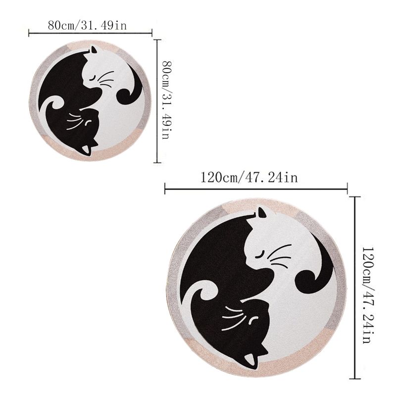 Tapis rond crème à deux chats noir et blanc, Ø 120 cm doux