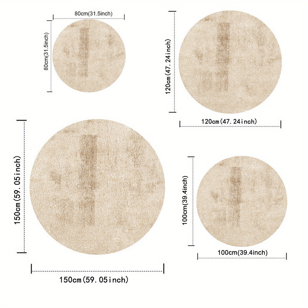 Tapis rond crème effet plâtre ciré, support à points plastiques