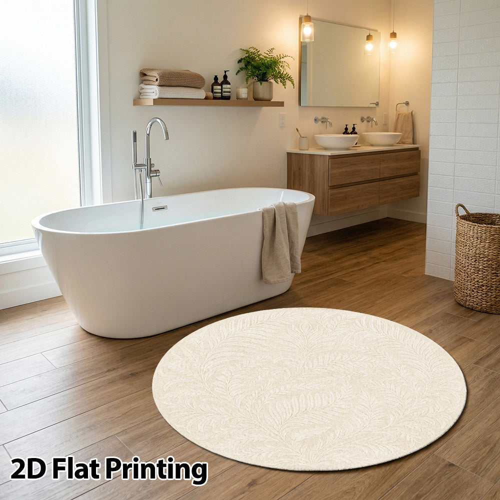 Tapis rond crème à feuillage ton sur ton, Ø 100 ou 120 cm