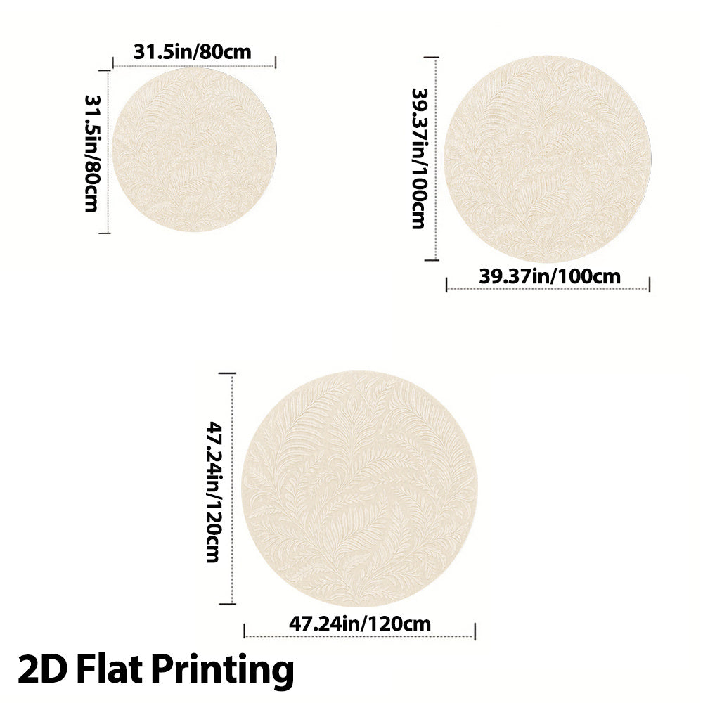 Tapis rond crème à feuillage ton sur ton, Ø 100 ou 120 cm