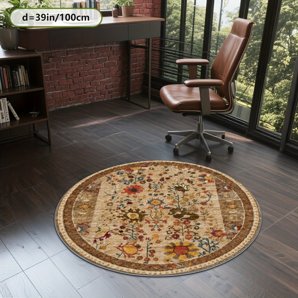 Tapis rond crème à fleurs des champs polychromes, Ø 200 cm