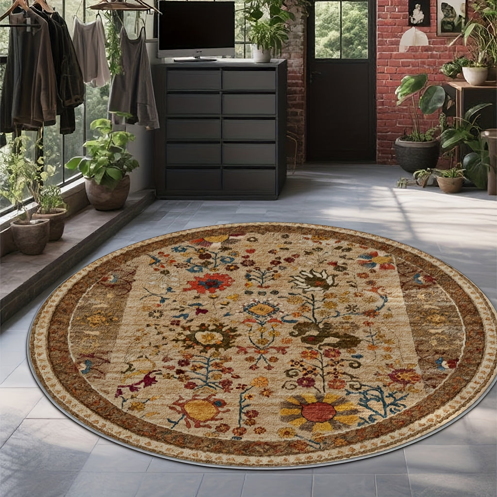 Tapis rond crème à fleurs des champs polychromes, Ø 200 cm