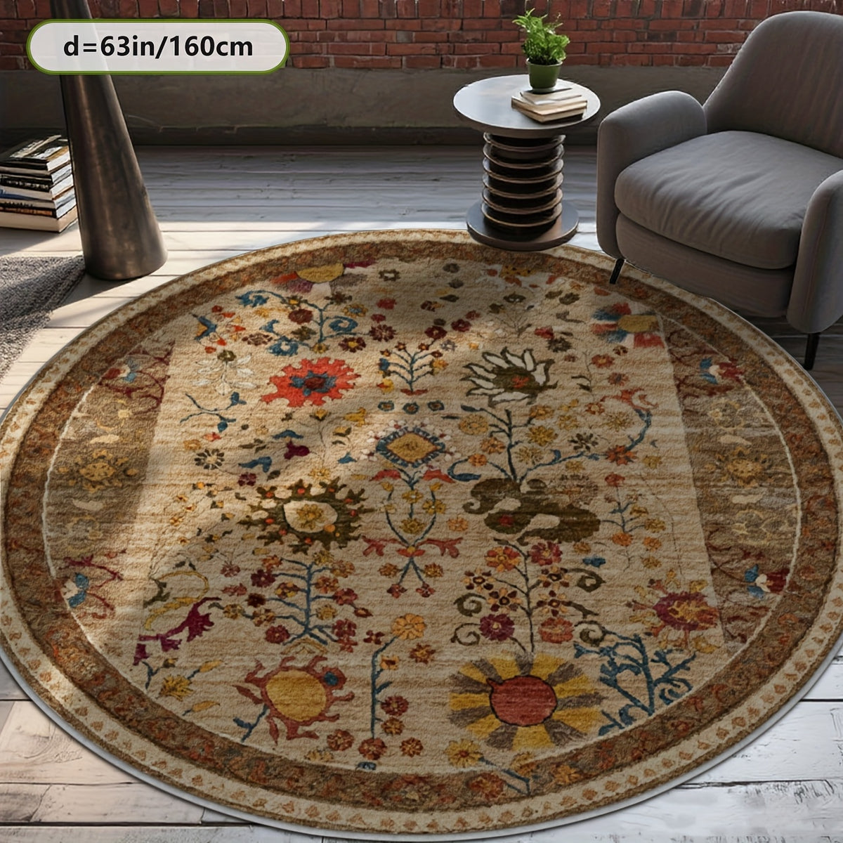 Tapis rond crème à fleurs des champs polychromes, Ø 200 cm