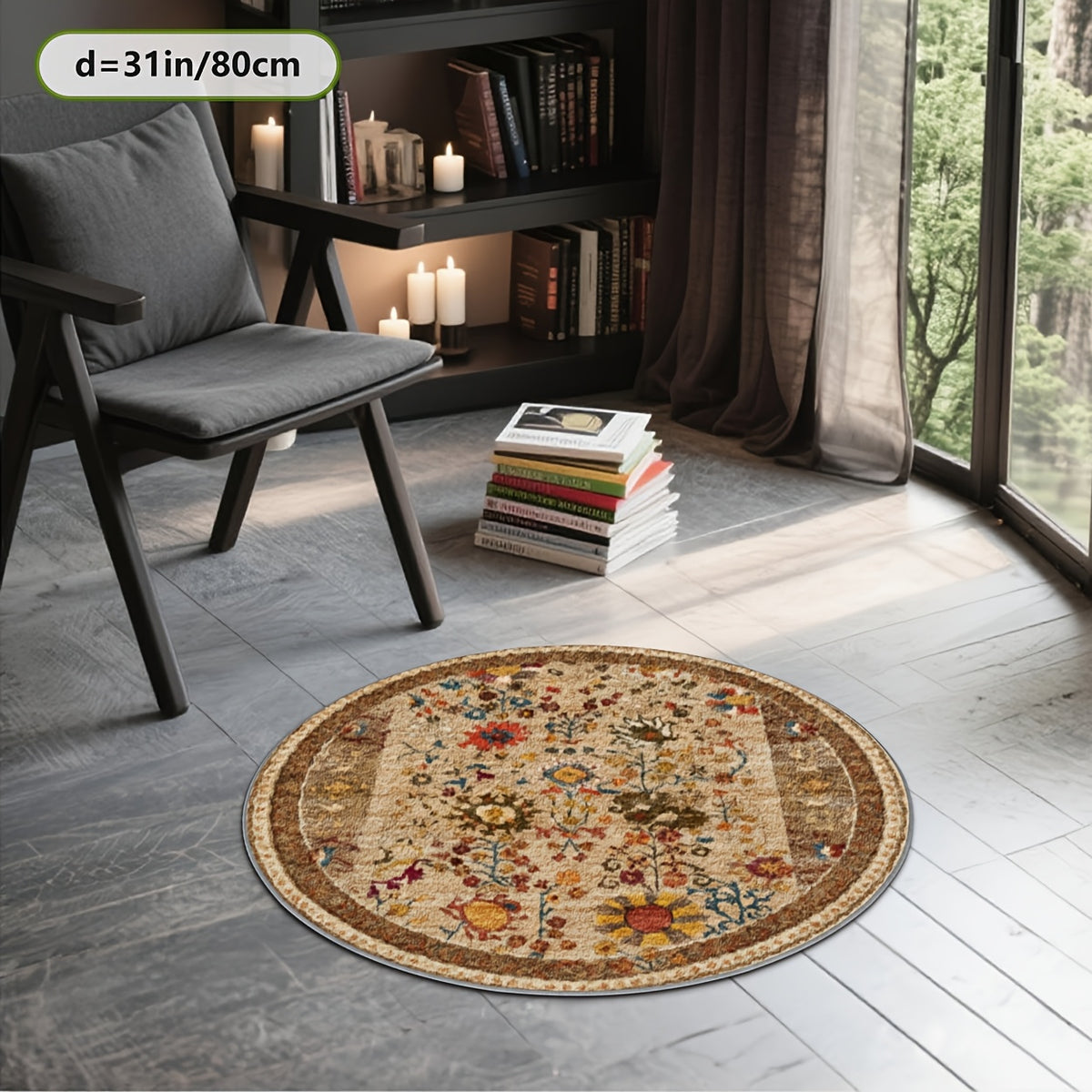 Tapis rond crème à fleurs des champs polychromes, Ø 200 cm