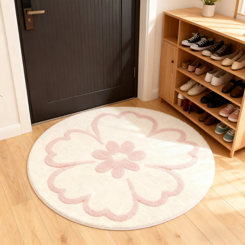 Tapis rond crème à une grande fleur rose, quatre diamètres