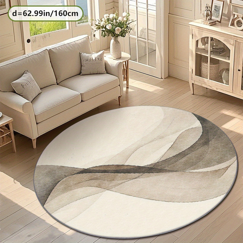 Tapis rond crème à voiles gris, effet aquarelle et velours