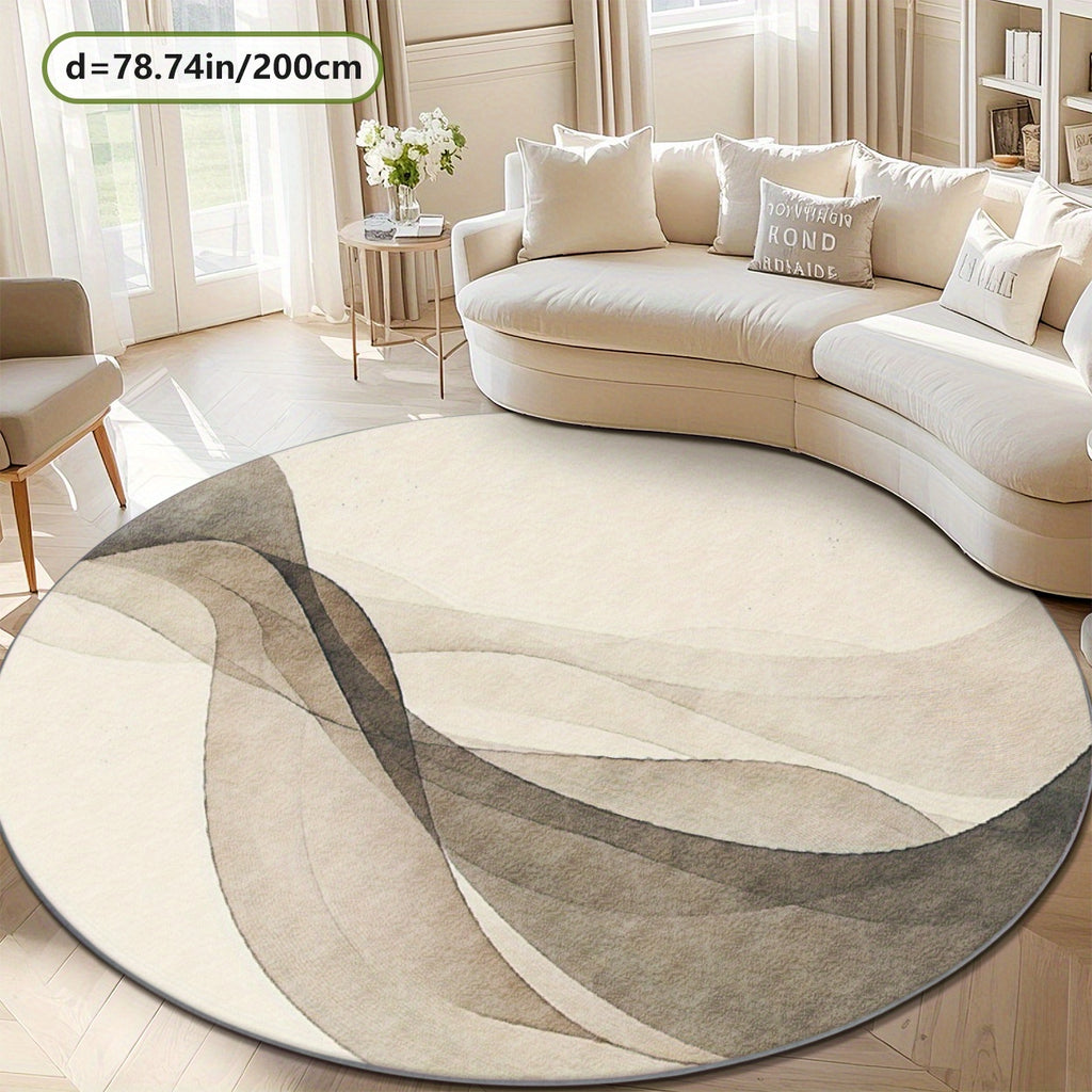 Tapis rond crème à voiles gris, effet aquarelle et velours