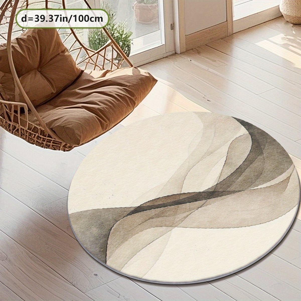 Tapis rond crème à voiles gris, effet aquarelle et velours