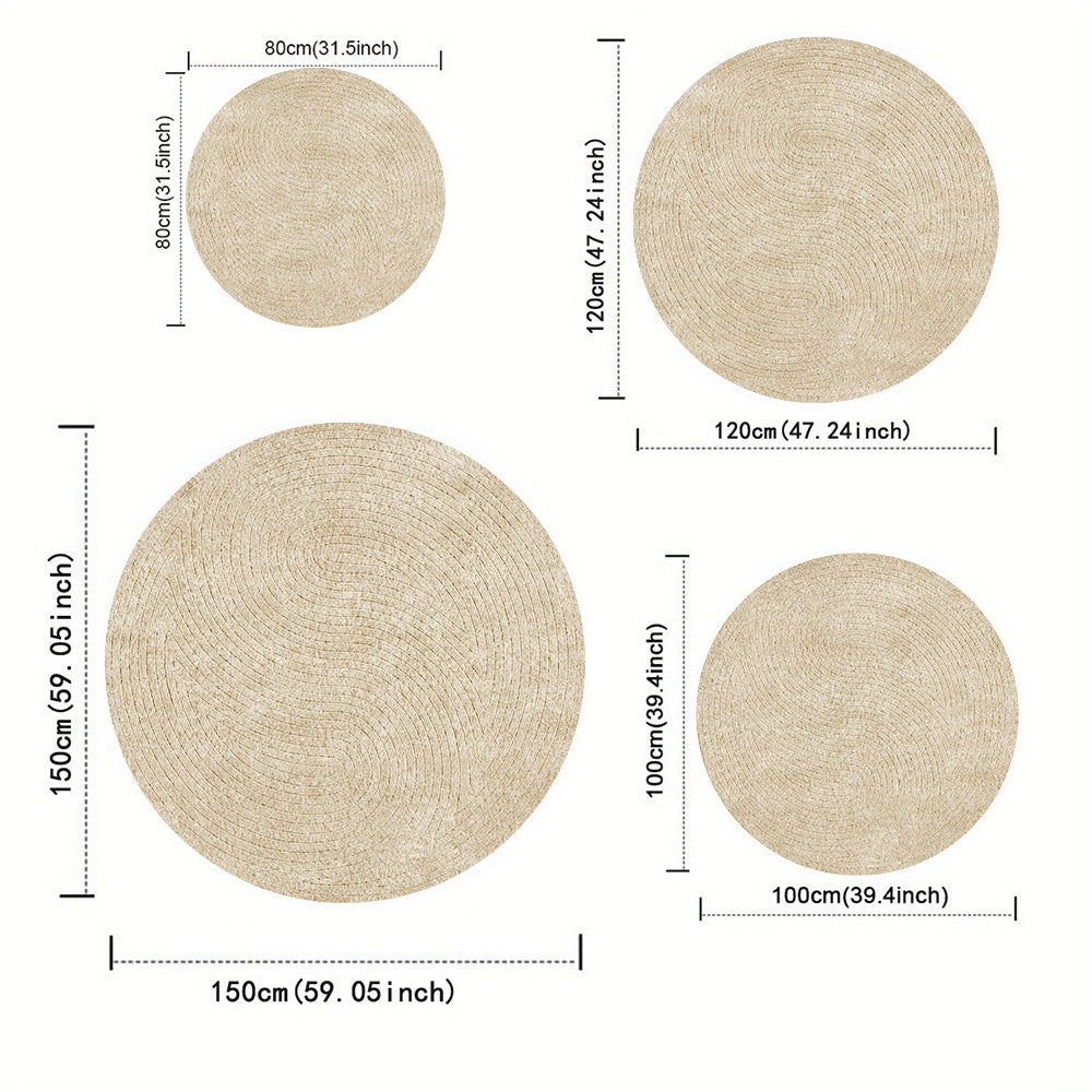 Tapis rond crème à sillons concentriques, onze cotes vendues